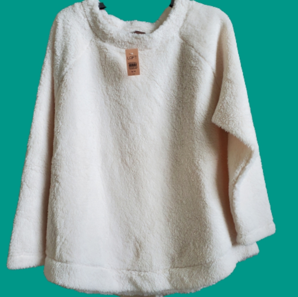 LOFT plus sherpa fleece pullover round neck sweatshirt, 16/18, white - Picture 2 of 11